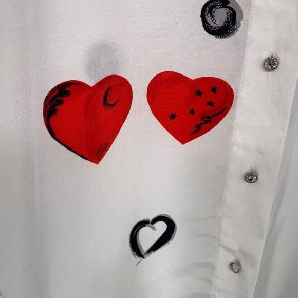 Hammerle Retro Oversized Shirt Rhinestone Buttoned Down Hearts Romantic 80s M/L - Picture 4 of 9